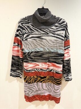 $1800 Woman's Missoni turtleneck sweater Multicolor Striped Cardigan dress 40